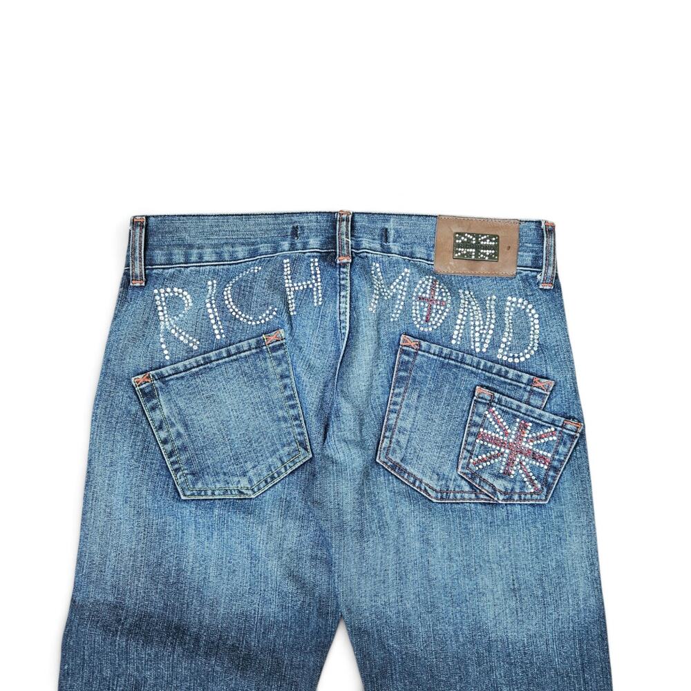 Y2k Richmond Jeans Union Jack Rhinestone Low-Rise - Size 28 - Picture 2 of 8